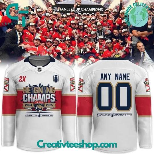 Discover Custom Floridaa Panther 2025 Stanley Cup Champions White Hockey Jersey