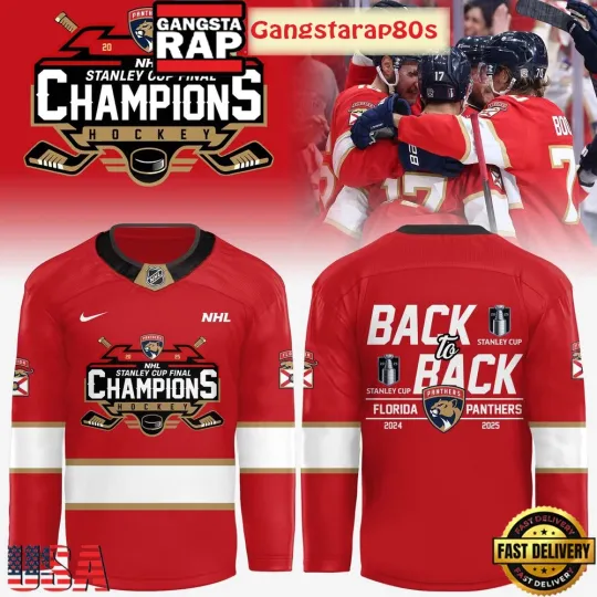 Discover Floridaa Panther 2025 Stanley Cup Champions Back To Back Hockey Jersey