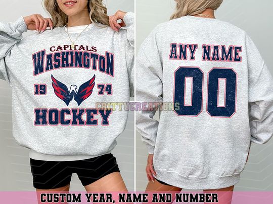 Discover Personalized Washington Hockey Sweatshirt, Washington Capitals crewneck, Washington Hockey shirt, Custom Hockey Shirt, Hockey Number Shirt
