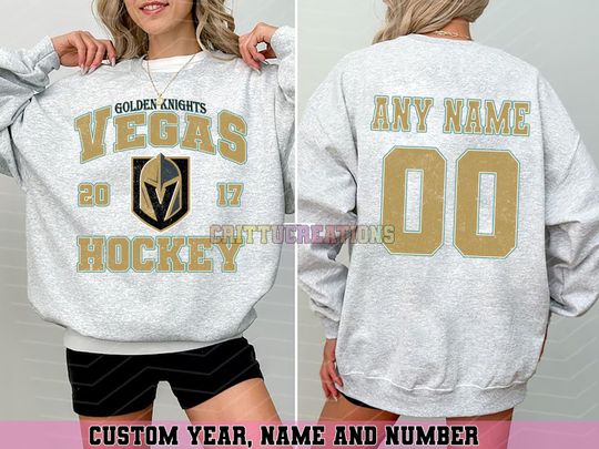 Discover Personalized Vegas Hockey Sweatshirt, Vegas Golden Knights crewneck, Vegas Hockey shirt, Custom Hockey Shirt, Hockey Number Shirt