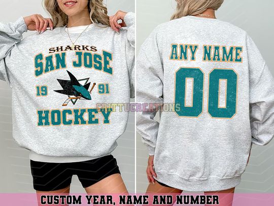 Personalized San Jose Hockey Sweatshirt, San Jose Sharks crewneck, San Jose Hockey shirt, Custom Hockey Shirt, Hockey Number Shirt