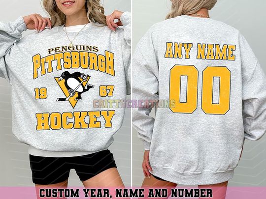 Discover Personalized Pittsburgh Hockey Sweatshirt, Pittsburgh Penguins crewneck, Pittsburgh Hockey shirt, Custom Hockey Shirt, Hockey Number Shirt