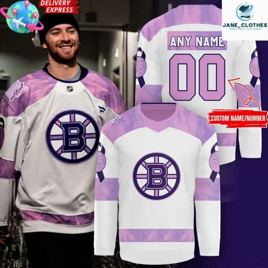 Discover Custom Boston Bruin Hockey Fights Cancer Hockey Jersey Fan Gift Unisex