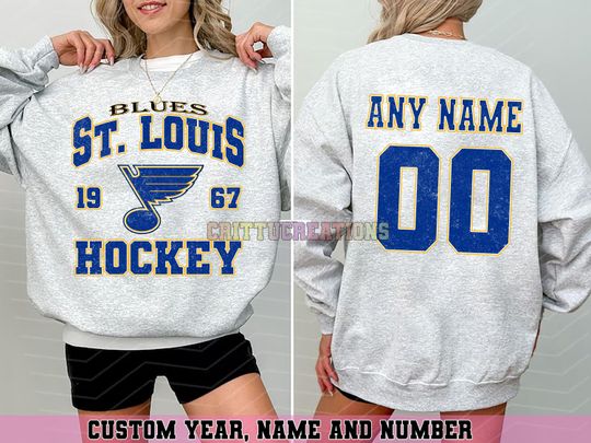 Personalized St. Louis Hockey Sweatshirt, St. Louis Blues crewneck, St. Louis Hockey shirt, Custom Hockey Shirt, Hockey Number Shirt