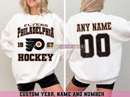 Discover Personalized Philadelphia Hockey Sweatshirt, Philadelphia Flyers crewneck, Philadelphia Hockey shirt, Custom Hockey Shirt, Hockey Number Tee
