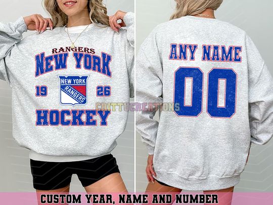 Personalized New York Hockey Sweatshirt, New York Rangers crewneck, New York Hockey shirt, Custom Hockey Shirt, Hockey Number Shirt