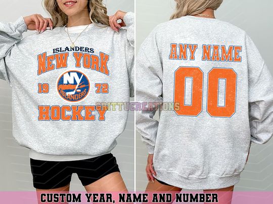 Discover Personalized New York Hockey Sweatshirt, New York Islanders crewneck, New York Hockey shirt, Custom Hockey Shirt, Hockey Number Shirt