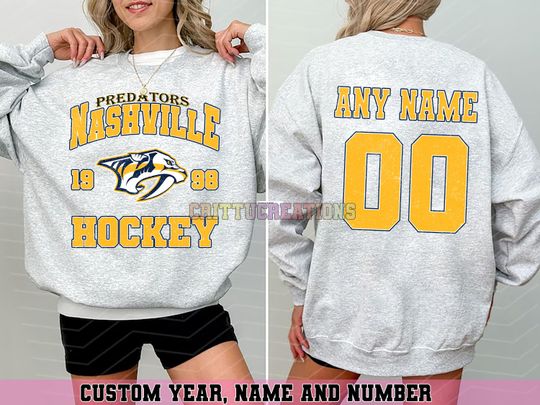 Discover Personalized Nashville Hockey Sweatshirt, Nashville Predators crewneck, Nashville Hockey shirt, Custom Hockey Shirt, Hockey Number Shirt