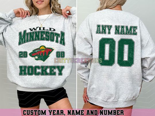 Personalized Minnesota Hockey Sweatshirt, Minnesota Wild crewneck, Minnesota Hockey shirt, Custom Hockey Shirt, Hockey Number Shirt