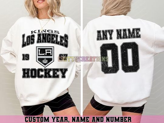 Personalized Los Angeles Hockey Sweatshirt, Los Angeles Kings crewneck, Los Angeles Hockey shirt, Custom Hockey Shirt, Hockey Number Shirt