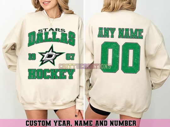 Personalized Dallas Hockey Sweatshirt, Dallas Stars crewneck, Dallas Hockey shirt, Custom Hockey Shirt, Hockey Number Shirt