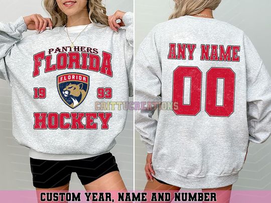 Personalized Florida Hockey Sweatshirt, Florida Panthers crewneck, Florida Hockey shirt, Custom Hockey Shirt, Hockey Number Shirt