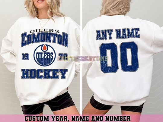 Discover Personalized Edmonton Hockey Sweatshirt, Edmonton Oilers crewneck, Edmonton Hockey shirt, Custom Hockey Shirt, Hockey Number Shirt
