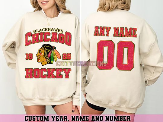 Discover Personalized Chicago Hockey Sweatshirt, Chicago Blackhawks crewneck, Chicago Hockey shirt, Custom Hockey Shirt, Hockey Number Shirt
