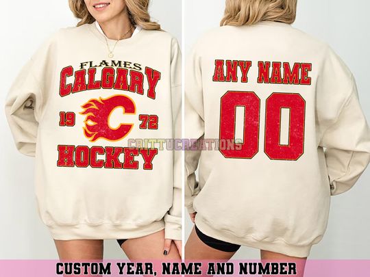 Discover Personalized Calgary Hockey Sweatshirt, Calgary Flames crewneck, Calgary Hockey shirt, Custom Hockey Shirt, Hockey Number Shirt