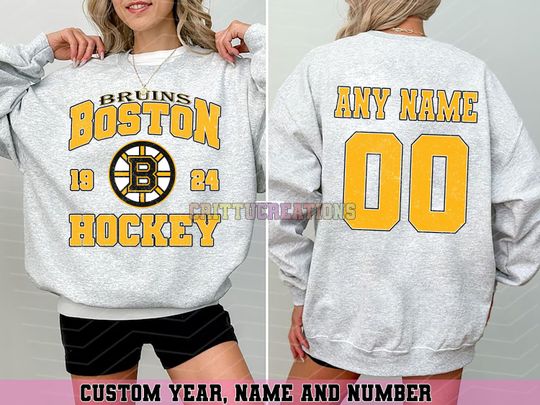 Personalized Boston Hockey Sweatshirt, Boston Bruins crewneck, Boston Hockey shirt, Custom Hockey Shirt, Hockey Number Shirt
