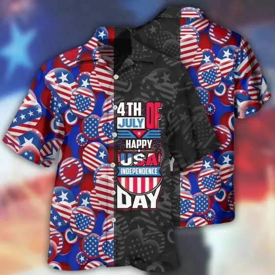 Discover America Independence Day Fourth Of July Hawaiian Shirt , Button Down Full Size