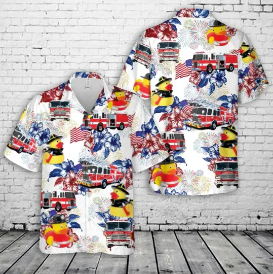 Discover Firefighter Fireman Duck, 4th Of July Hawaiian Shirt