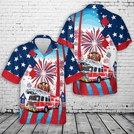 Discover Fire Trucks 4th Of July Hawaiian Shirt