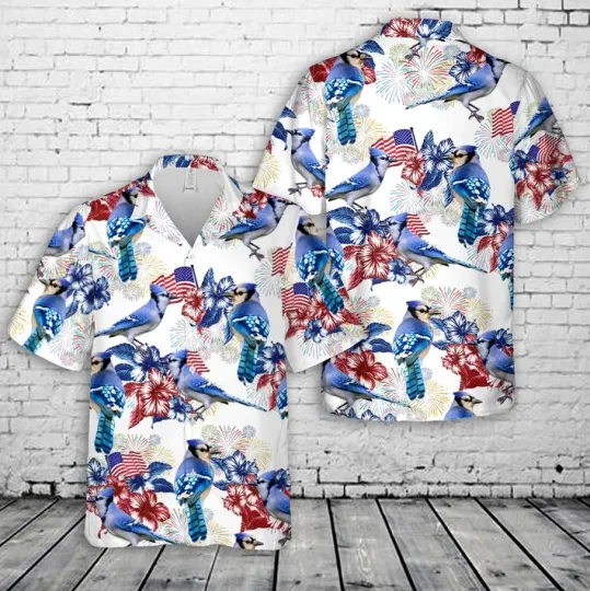 Blue Jay Bird 4th Of July Hawaiian Shirt