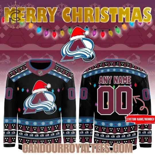 Discover Custom Colorado Avalanch 2025 Merry Christmas Hockey Jersey Unisex S-5XL