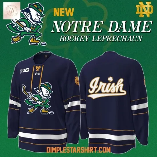 Discover Notre 1Dame 1Fighting 1Irish Hockey Team Leprechaun Navy Hockey Jersey S-5XL