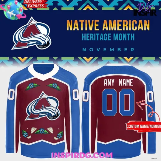 Discover CUSTOM Colorado.Avalanch Native American Heritage Month Hockey Jersey