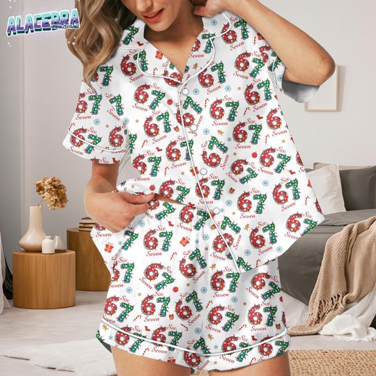 Discover Six Seven Christmas Pajamas Set, 67 Meme Christmas Sleepwear, Teen Slang Loungewear, 6 7 Six Seven Pjs, Funny Teenager, Santa Says Six Seven