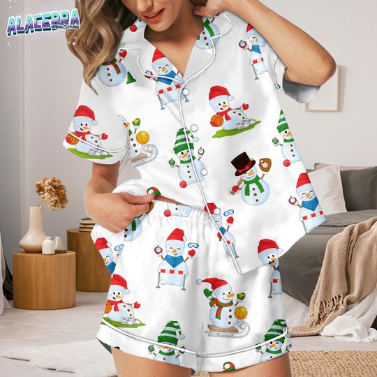 Discover Christmas Snowman Pajama Set, Cute Holiday PJs for Women, Winter Snowman Sleepwear, Festive Short Long Sleeve Button Pajamas, Cozy Xmas Gift