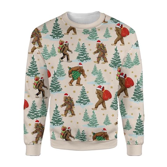 Discover Bigfoot Christmas Sweatshirt for Men Women, Funny Sasquatch Fake Ugly Xmas Sweater, Santa Bigfoot Holiday Pullover Gift