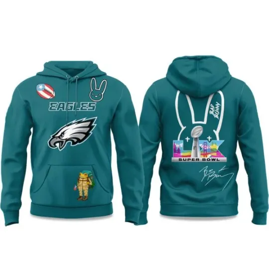 Discover Eagle Bad 1Bunny Supper Bowl football 2025 3D Hoodie Unisex S-5XL