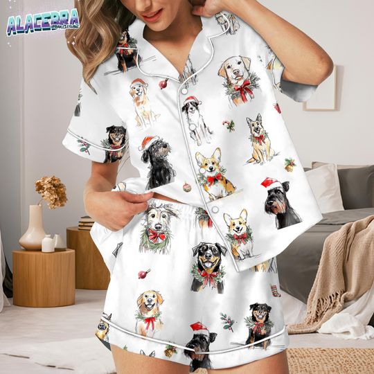 Discover Christmas Dog Pajamas Set for Women, Cute Pet Lover Sleepwear, Holiday Puppy Loungewear, Cozy Short and long Sleeve Set