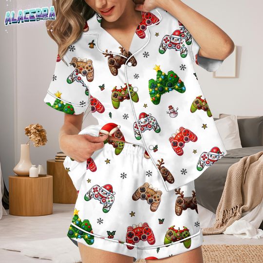Discover Christmas Gamer Pajama Set, Funny Holiday Game Controller Pajama, Cozy Video Game Sleepwear, Gift for Gamers, Xmas Lounge Outfit