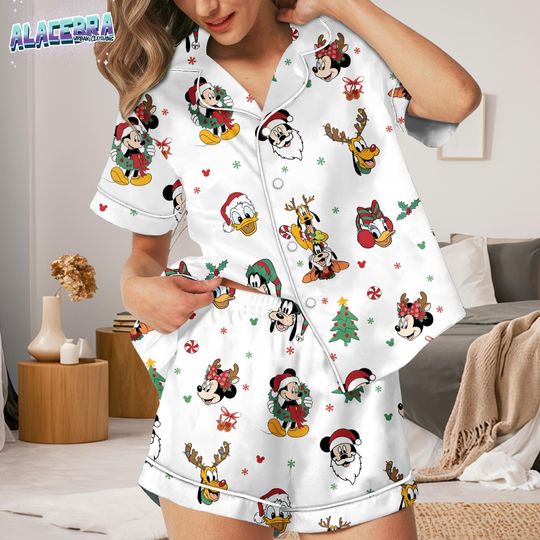 Discover Mickey and Friends Christmas Pajama Set, Cute Disney Holiday Sleepwear, Cozy Xmas PJs for Women, Family Matching Lounge Set