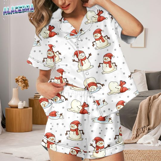 Discover Cute Snowman Christmas Pajamas Set For Women, Funny Melting Snowman Holiday Sleepwear, Festive Winter Pajama Shorts And Long Pajamas