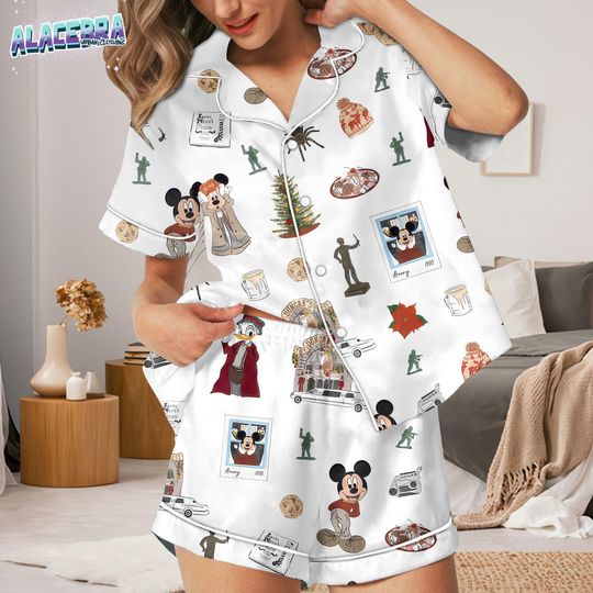 Discover Mickey Christmas Pajamas Set For Women, Disney Pajamas Set, Funny Mickey Holiday Sleepwear, Cozy Movie Night Pajamas Set