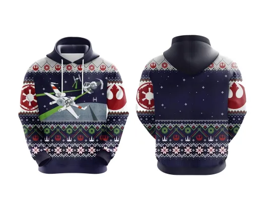 Discover Spaceship Fight Christmas Starwars Symbols Blue White Hoodie 3D