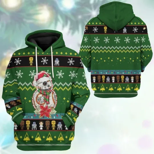Discover Bb 8 Robot Christmas Pattern Green Starwars 3D Hoodie
