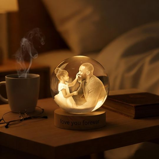 Custom 3D Photo Crystal Ball with Light Base Personalized Magical Gift for Her/Him Birthday, Anniversary Memorial Keepsake Night Lamp Decor