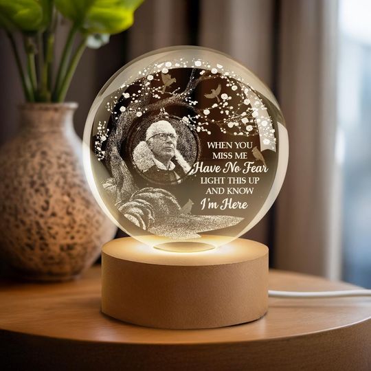 Custom Photo Crystal Globe Lamp, Personalized Memorial Gift