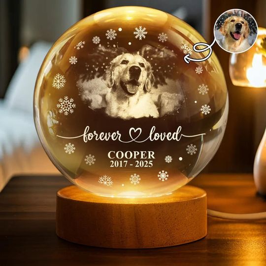 Personalized Pet Memorial Crystal Lamp  Custom Photo Engraved Globe