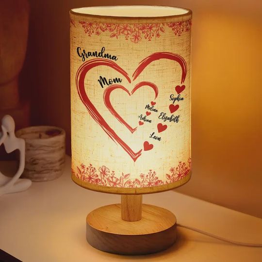 Discover Personalized Family Names Fabric Lamp: Heart Design Night Light Gift