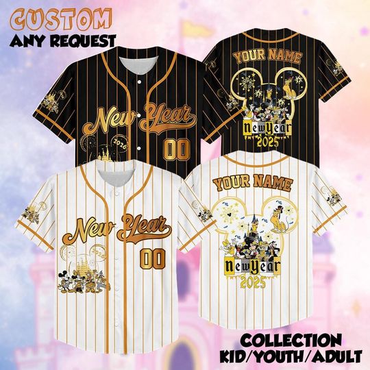 Discover Personalized Disney Mickey & Friends Castle New Year 2026 Baseball Jersey, Custom Happy New Year Jerseys, Family Disneyland Trip Shirts