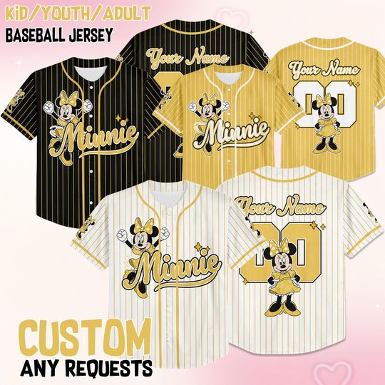 Discover Custom Disney Minnie New Year Party Baseball Jersey, Personalized Sport Team, Birthday Gift