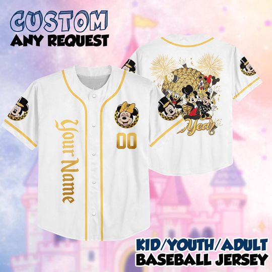 Discover Personalized Disney Minnie Castle New Year 2026 Baseball Jersey, Custom Happy New Year Jerseys, Family Disneyland Trip Shirts