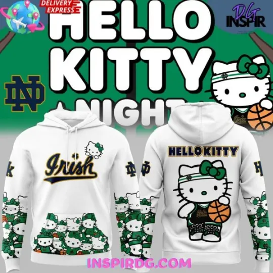 Discover Notre 1Dame 1Fighting 1Irish Collab Hello Kit ty 2025 3D Hoodie S-5XL