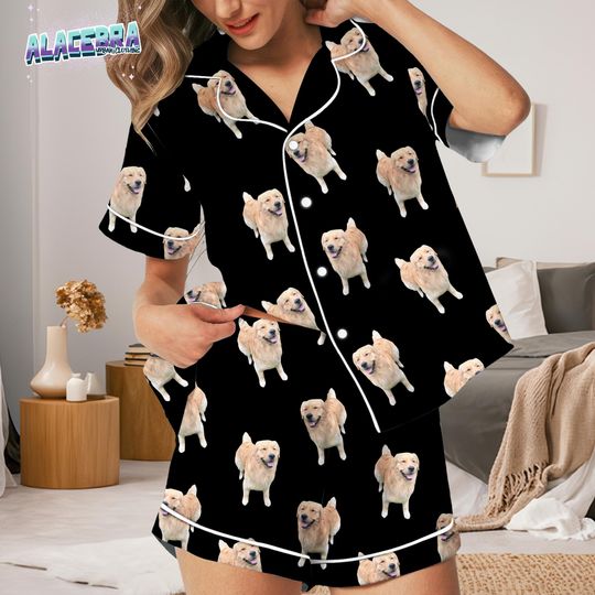 Discover Custom Dog Pajamas, Personalized Pet Face PJ Set, Funny Dog Lover Sleepwear, Pet Photo Pajama Gift, Custom Pet Print Matching Set