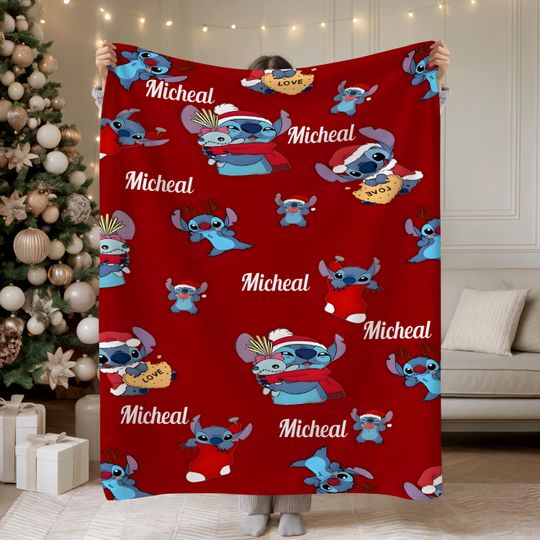 Discover Stitch Christmas Personalized Blanket, Custom Blanket, Disney, Custom Stitch, Disney Trip, Personalized Gift, Stitch Baby Blanket,