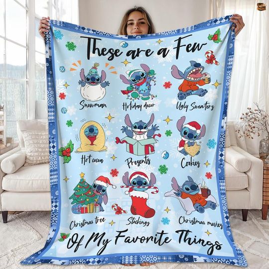 These Are A Few Of My Favorite Things Christmas Blanket, Lilo And Stitch Fleece Blanket, Magic Kingdom Xmas Throw Blanket For Bed Couch Sofa