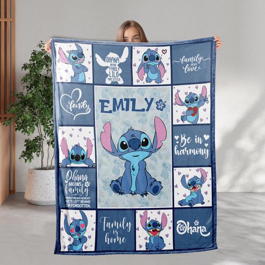Discover Personalized Disney Stitch Blanket, Custom Name Lilo And Stitch Disneyland Blanket, Stitch Birthday Gifts, Stitch Blanket Gifts For Kids